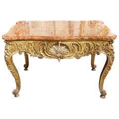 19th Century French Regence Carved and Giltwood Marble Top Center Table