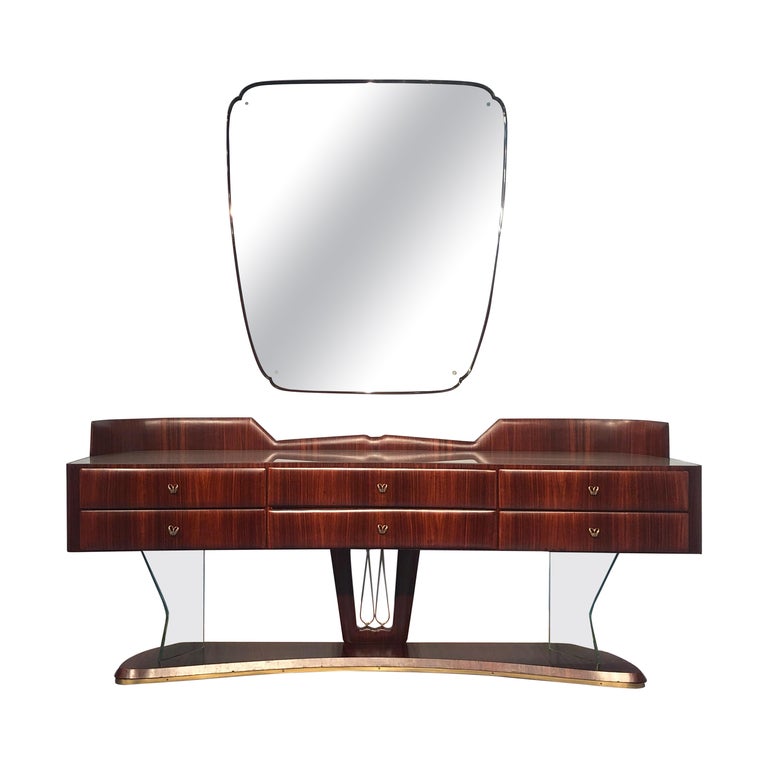 Italian Mid-Century Sideboard in Rosewood, with Mirror by Vittorio Dassi, 1950s For Sale