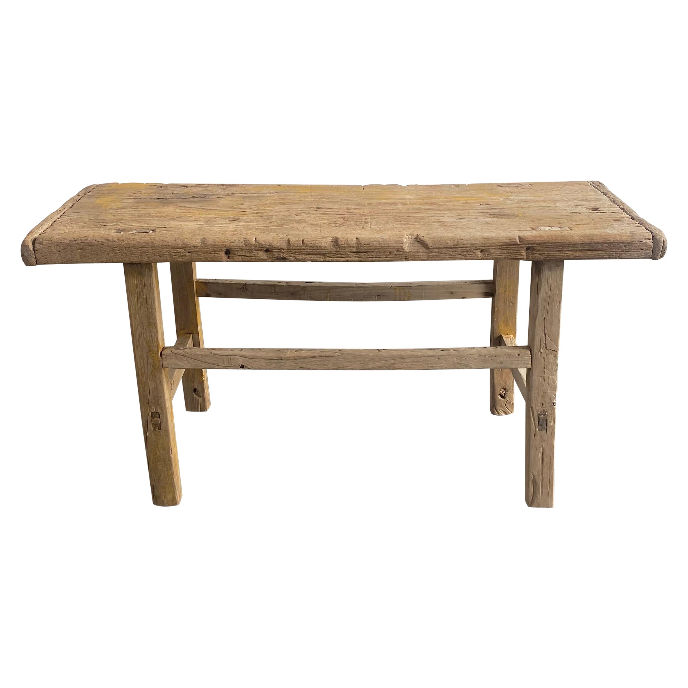 Vintage Elm Wood Coffee Table or Bench For Sale