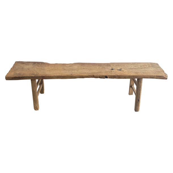 Antique Plank Top Elm Wood Bench at 1stDibs