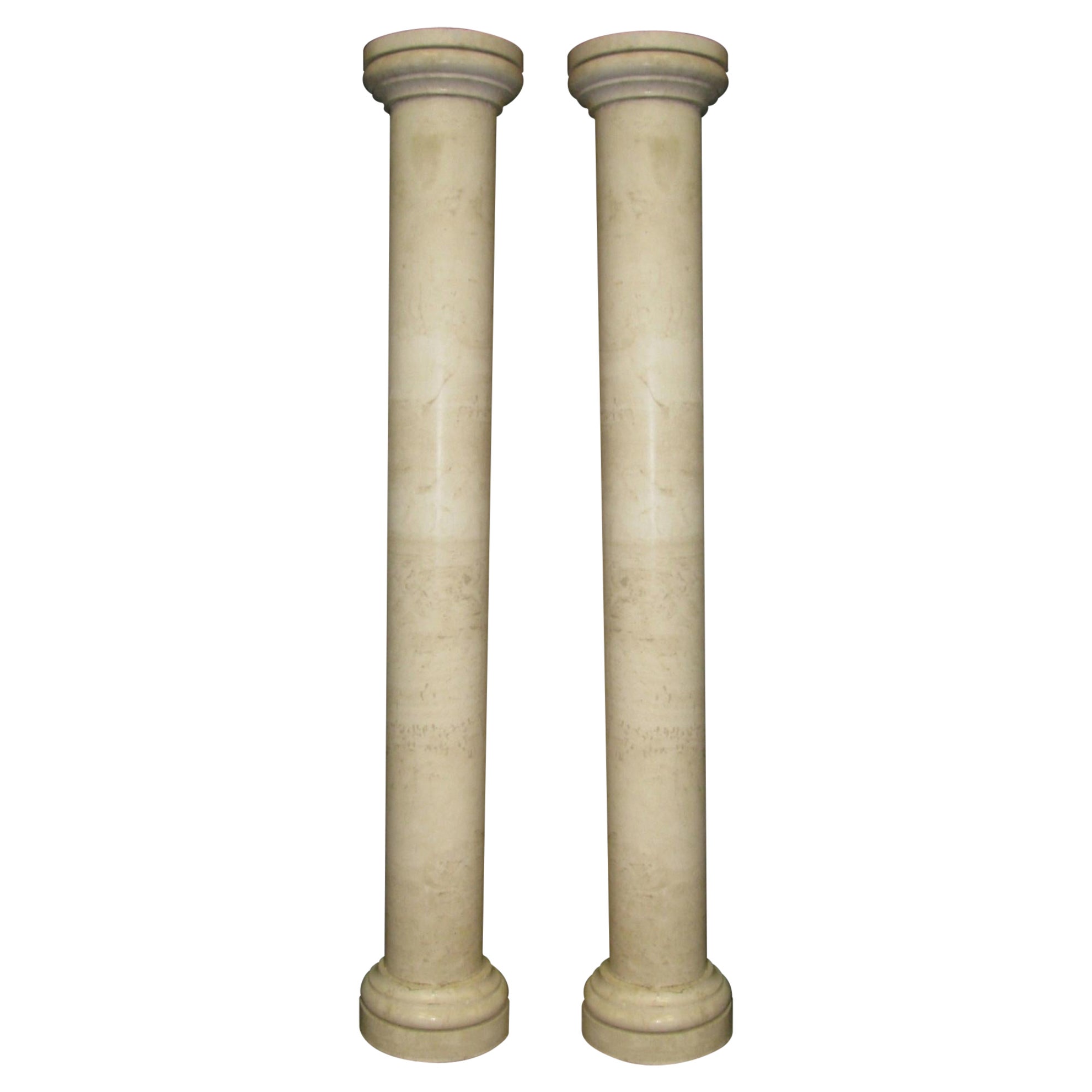 High Roman Style Carved Beige Marble Columns