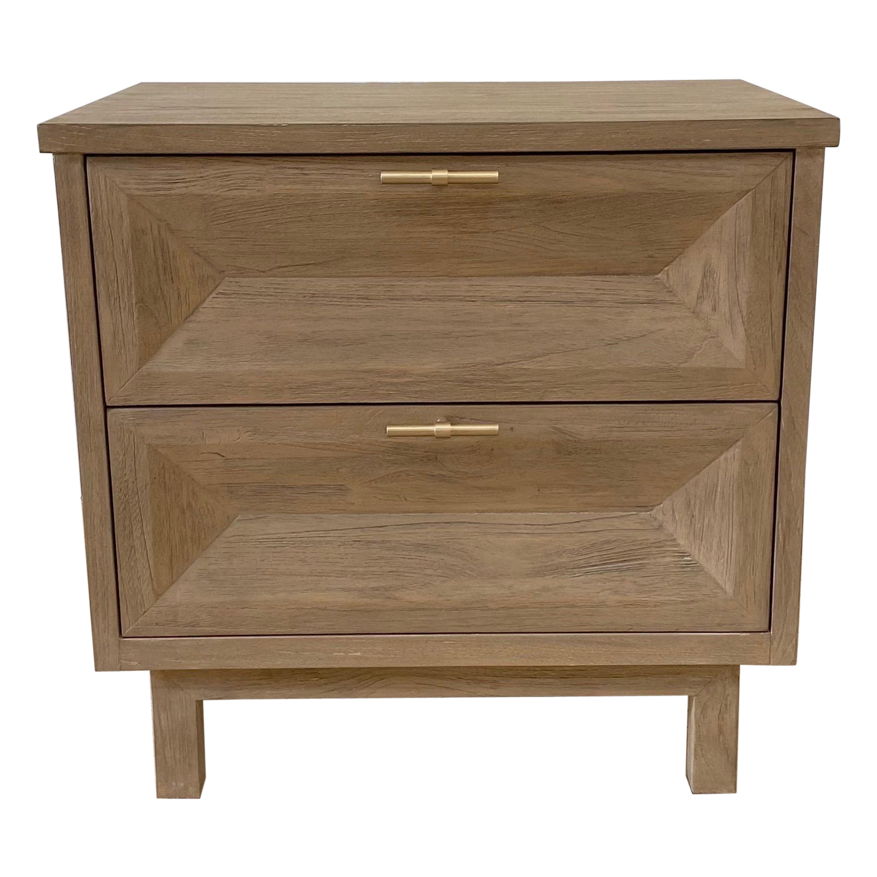 Teak Wood and Brass Night Stand with Soft Close Drawers For Sale