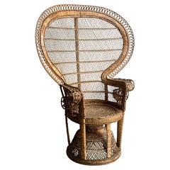 Retro French Emanulle Armchair in Rattan and Wicker, 1970s