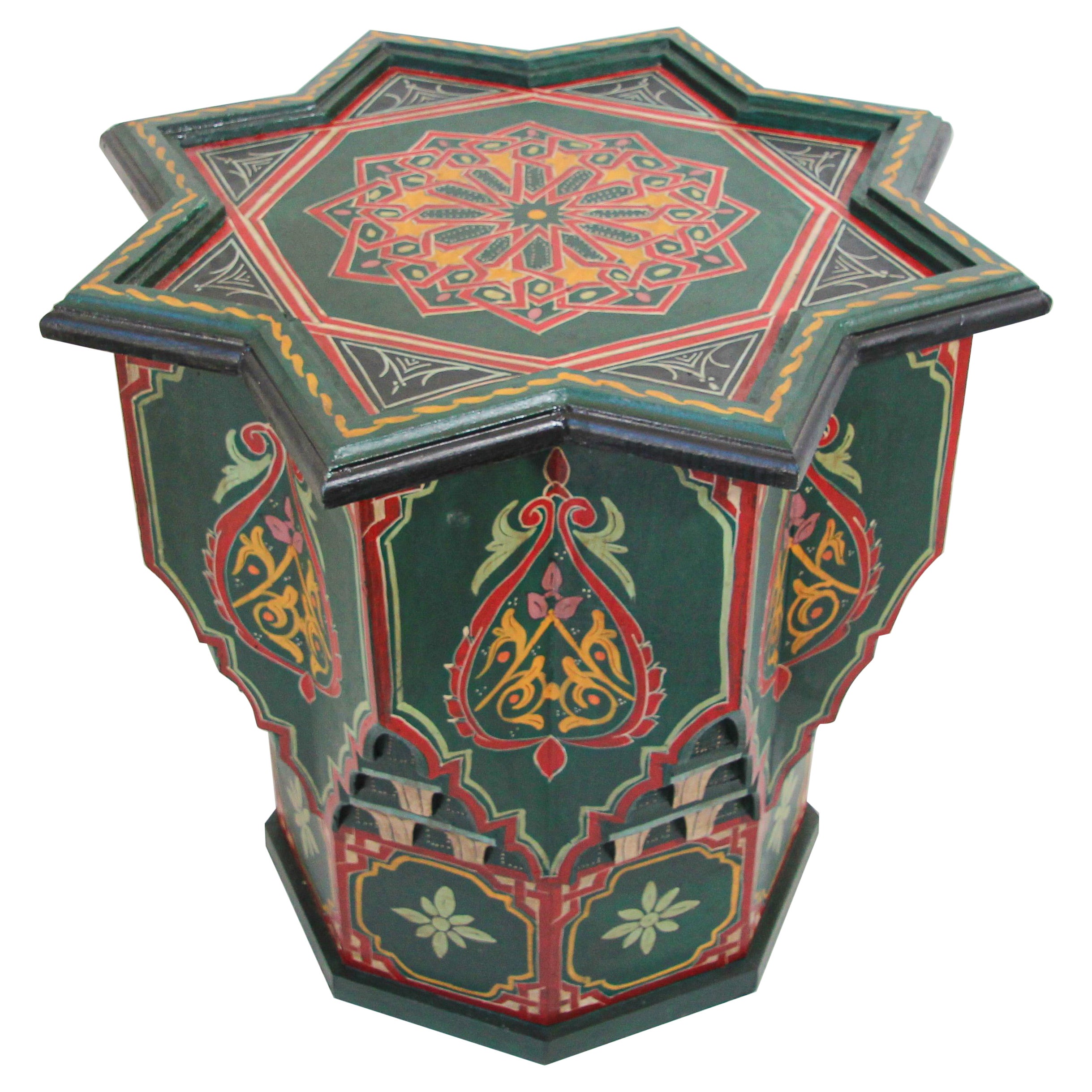 Moroccan Moorish Hand Painted Red Wood Side Table For Sale at 1stDibs