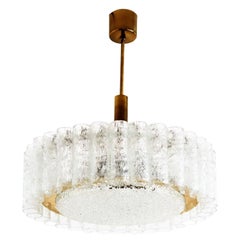 Midcentury Murano Brass and Ice Glass Tubes Chandelier by Doria, 1970s
