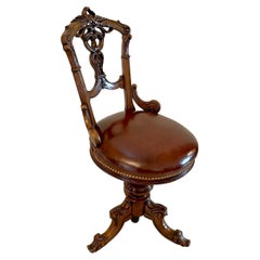 19th Century Antique Victorian Carved Walnut Revolving Music Chair