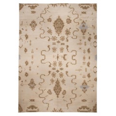 Beige and Brown Oushak Turkish Area Rug