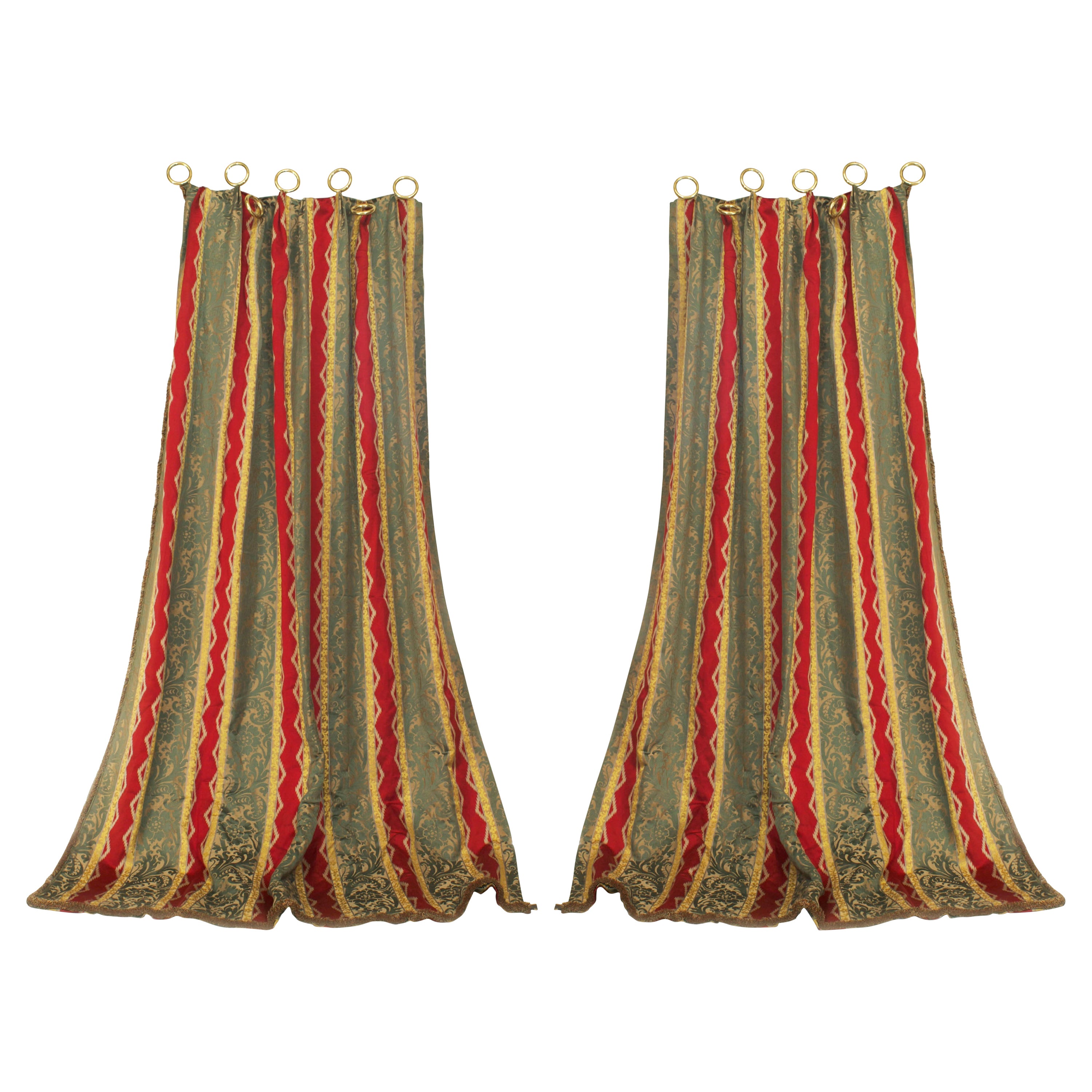 Pairs of French Victorian Damask Striped Drapes For Sale