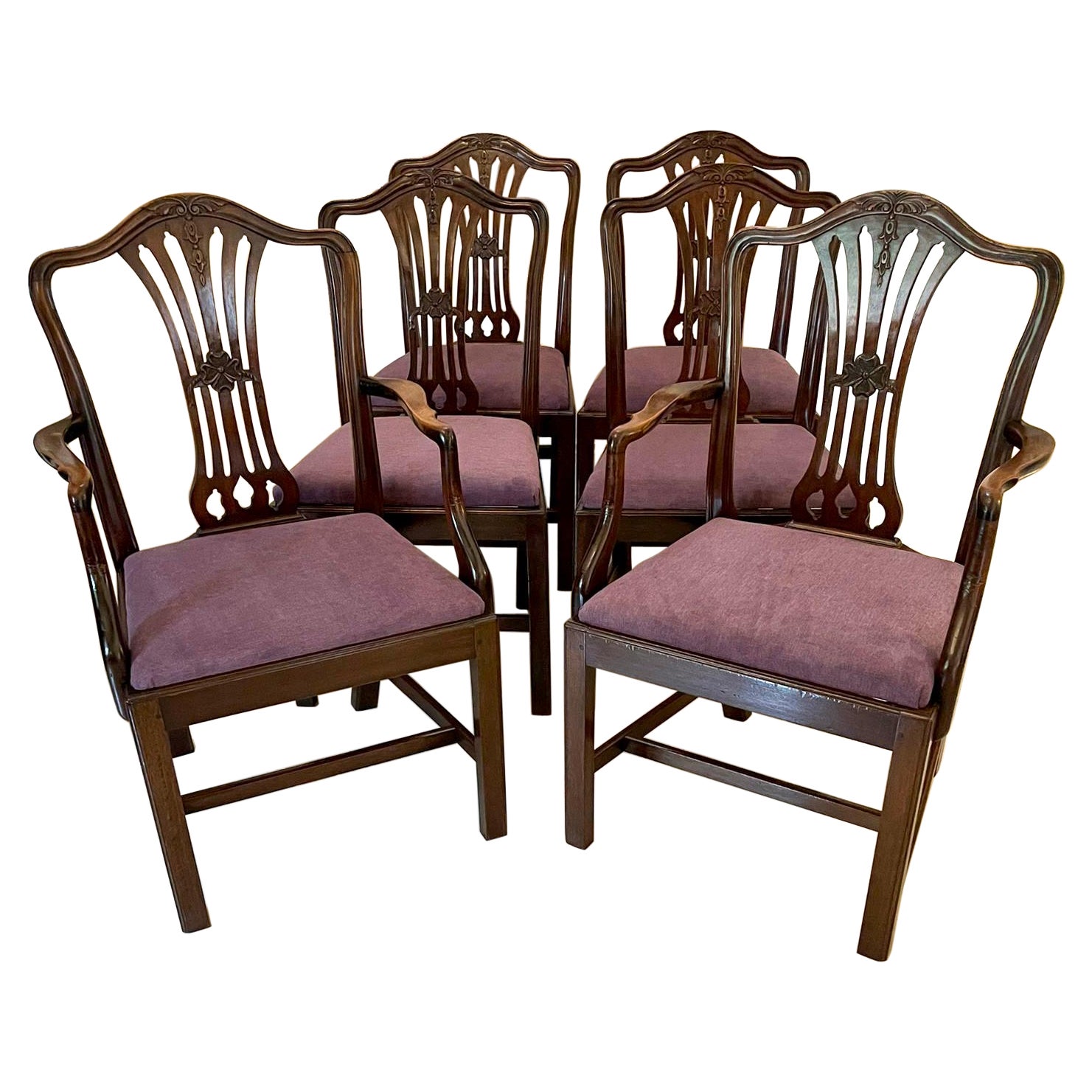 Quality Antique Victorian Set of Six Carved Mahogany Dining Chairs