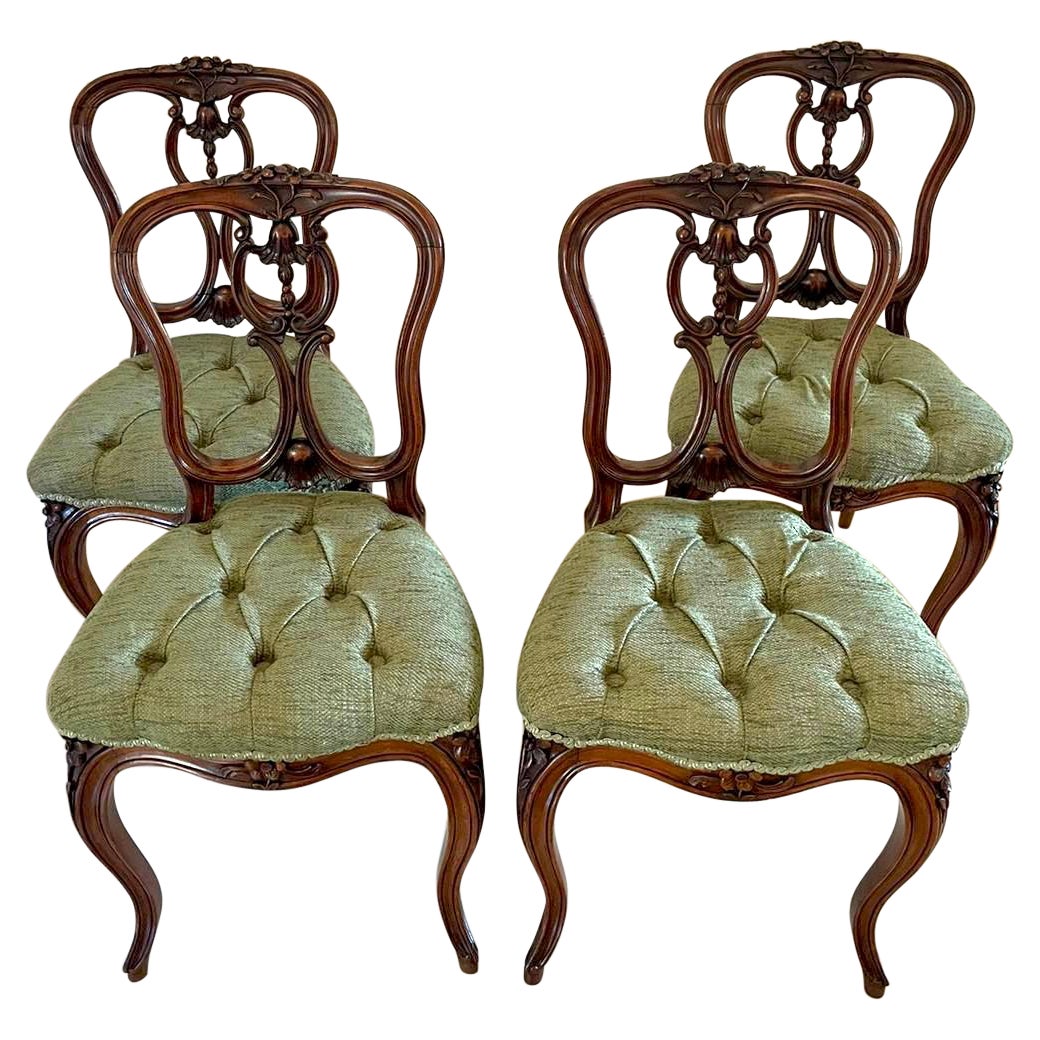 Fine Quality Antique Victorian Set of Four French Carved Walnut Side Chairs For Sale