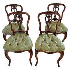 Fine Quality Antique Victorian Set of Four French Carved Walnut Side Chairs