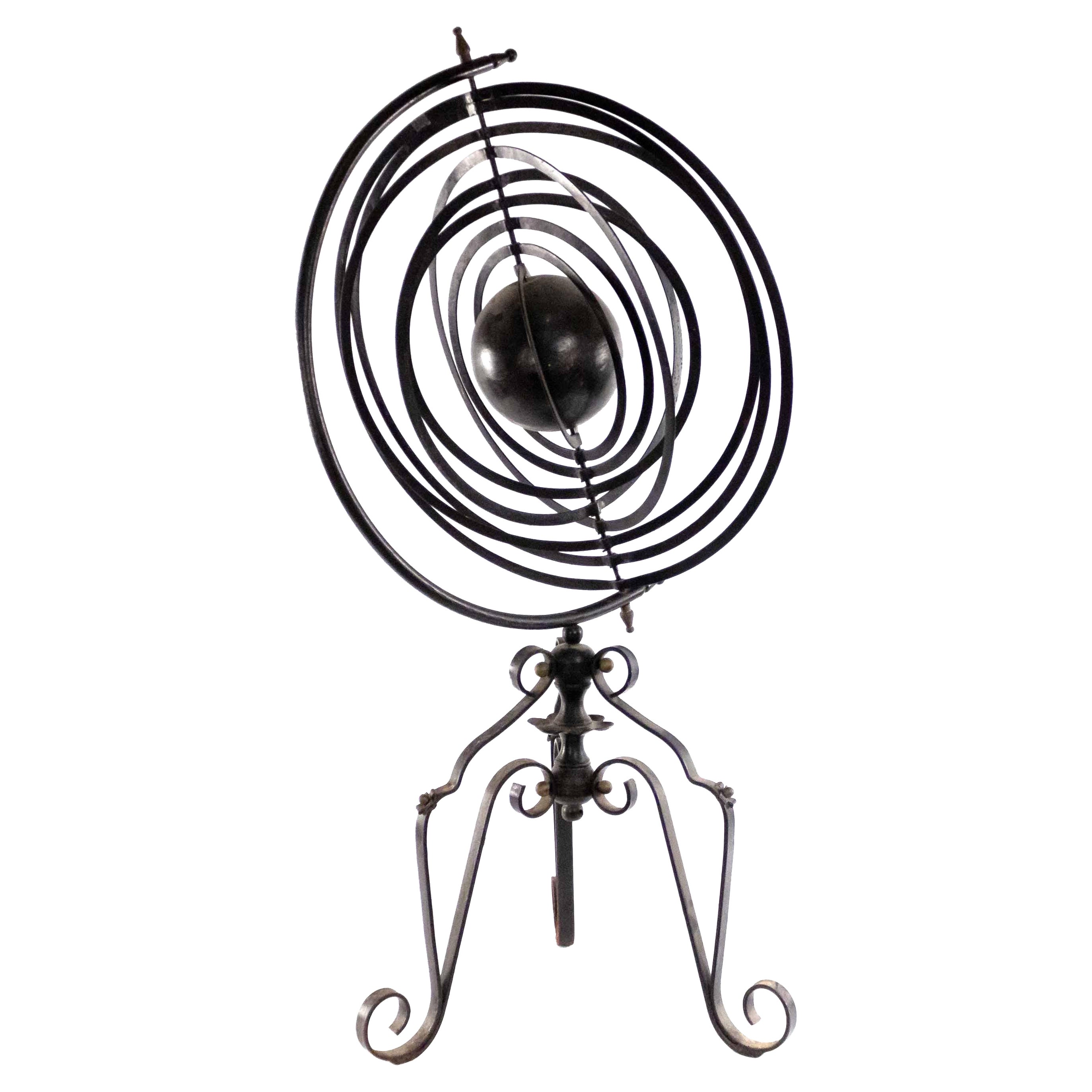 Italian Renaissance Style Wrought Iron Floor Armillary Globe For Sale