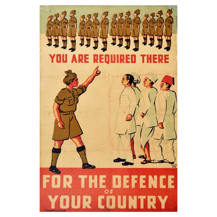 Original Vintage WWII Poster Indian Army Recruitment For Defence Of ...