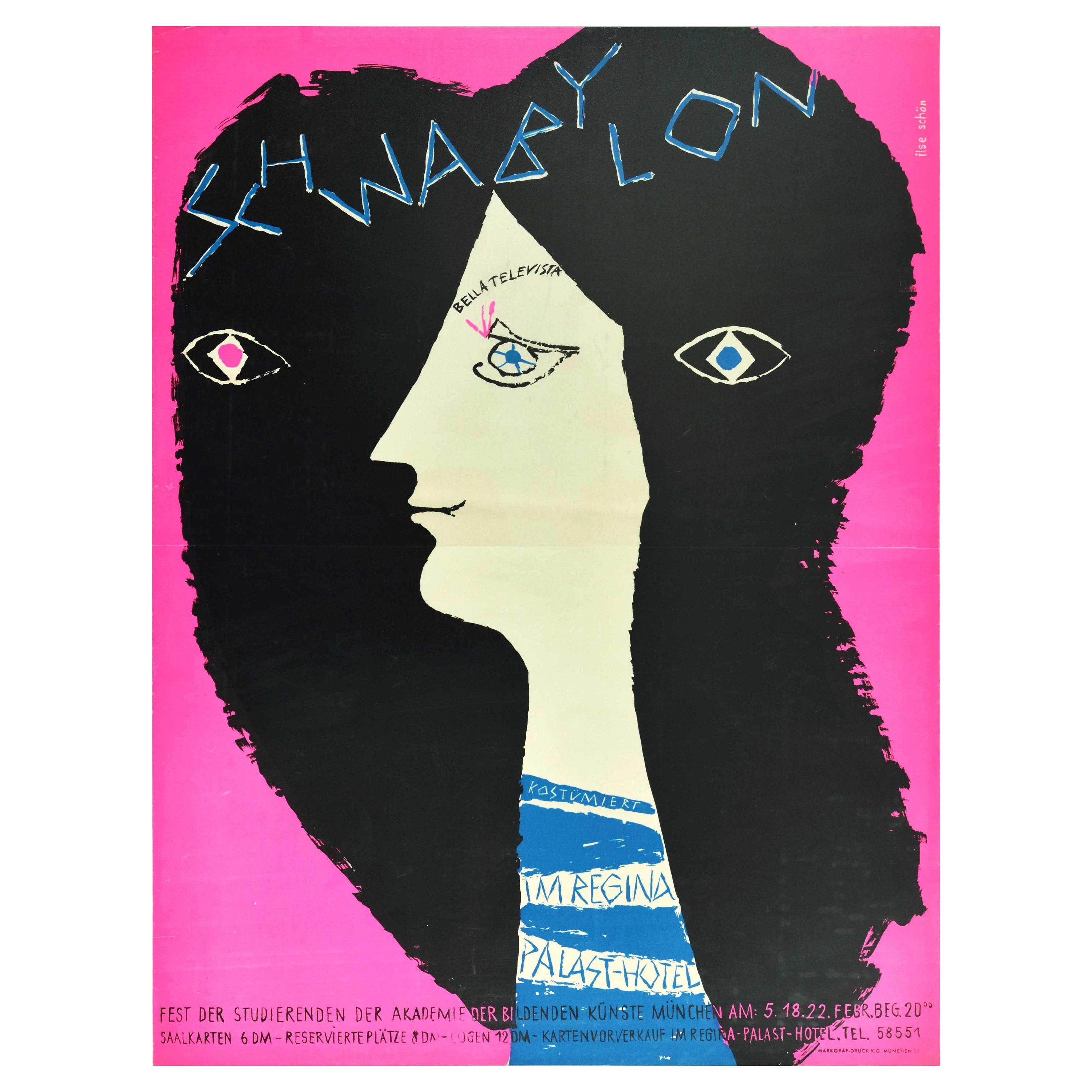 Original Vintage Poster Schwabylon Carnival Ball At Munich Academy Of Fine Arts For Sale