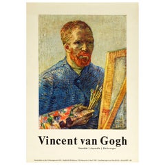 Cartel original vintage de exposición de arte Vincent van Gogh Autorretrato Pintura