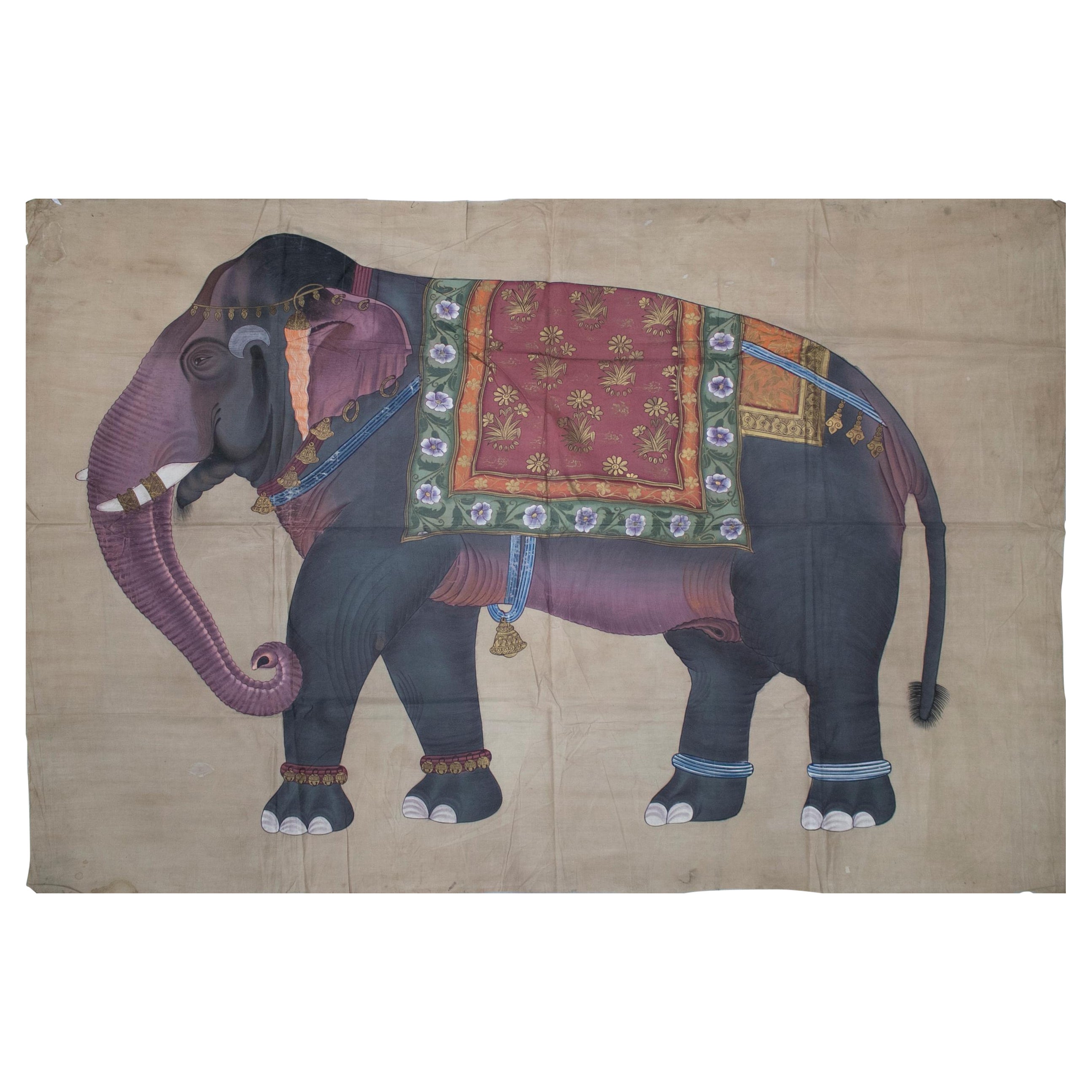 1970s Jaime Parlade Designer Hand Painting "Elephant" Oil on Canvas