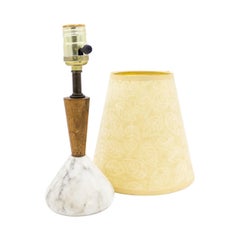American Mid-Century Marble and Wood Table Lamp
