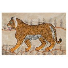 Antique 1970s Jaime Parlade Designer Hand Painting "Tiger" Oil on Canvas