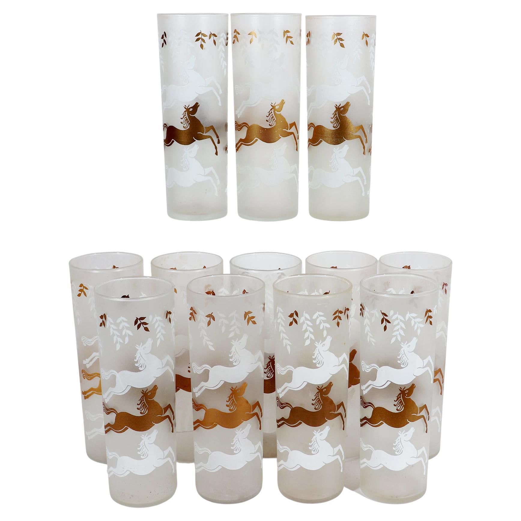 Libbey Cavalcade Horse Tom Collins Cocktail Glasses-Set of 12 For Sale