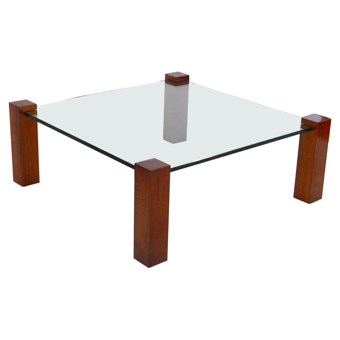 Floating Walnut and Glass Coffee Table Legs For Sale
