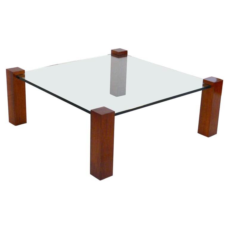 Floating Walnut and Glass Coffee Table Legs For Sale at 1stDibs
