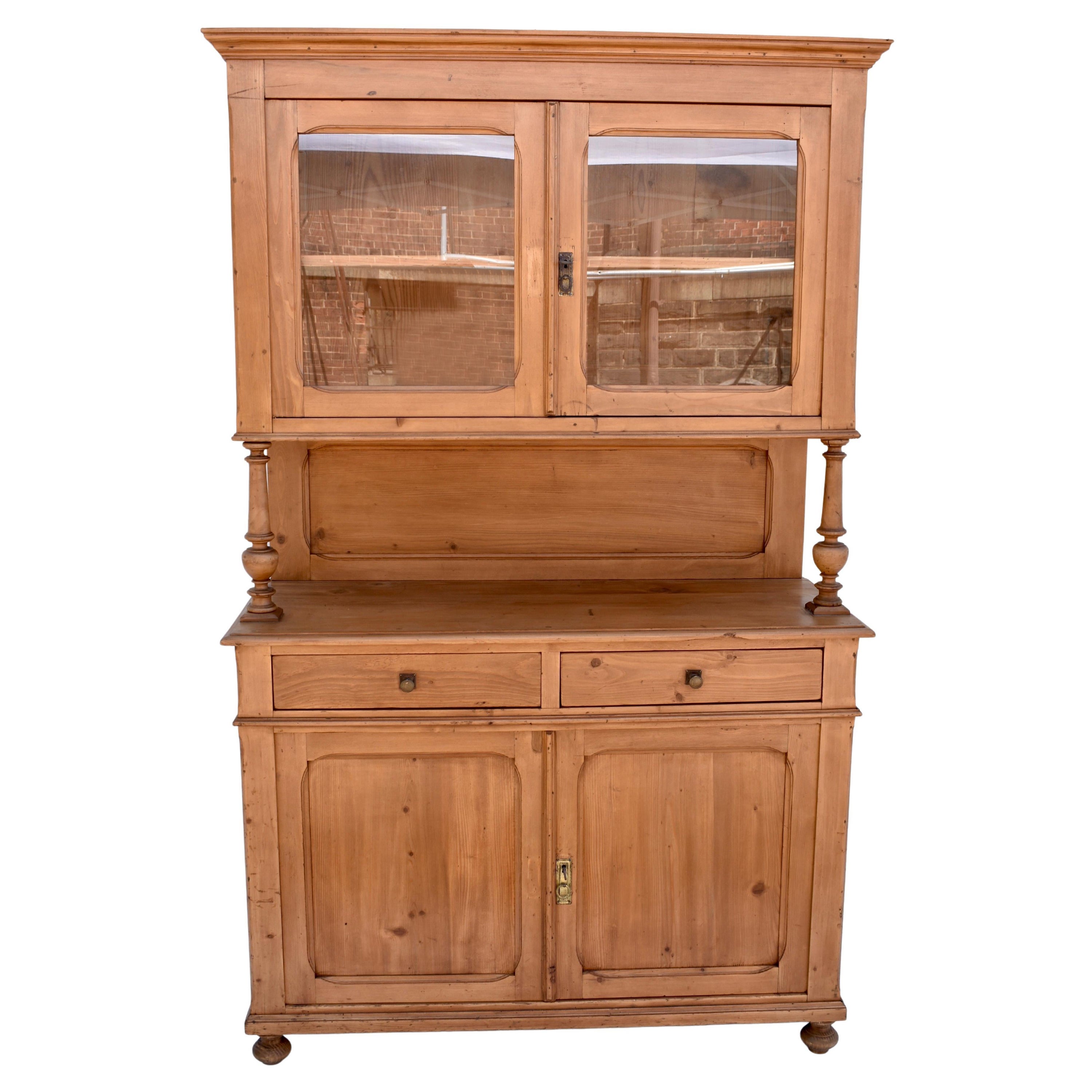 Pine Glazed Buffet or Kitchen Cabinet For Sale