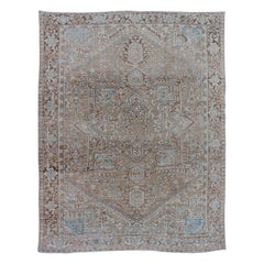 Retro Persian Heriz Rug with Geometric Design in Taupe, Tan, Brown and Lt Blue