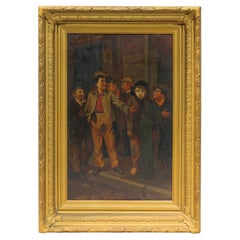 Used 19th Century Young Gang Smoking Cigars Oil on Board American School Painting