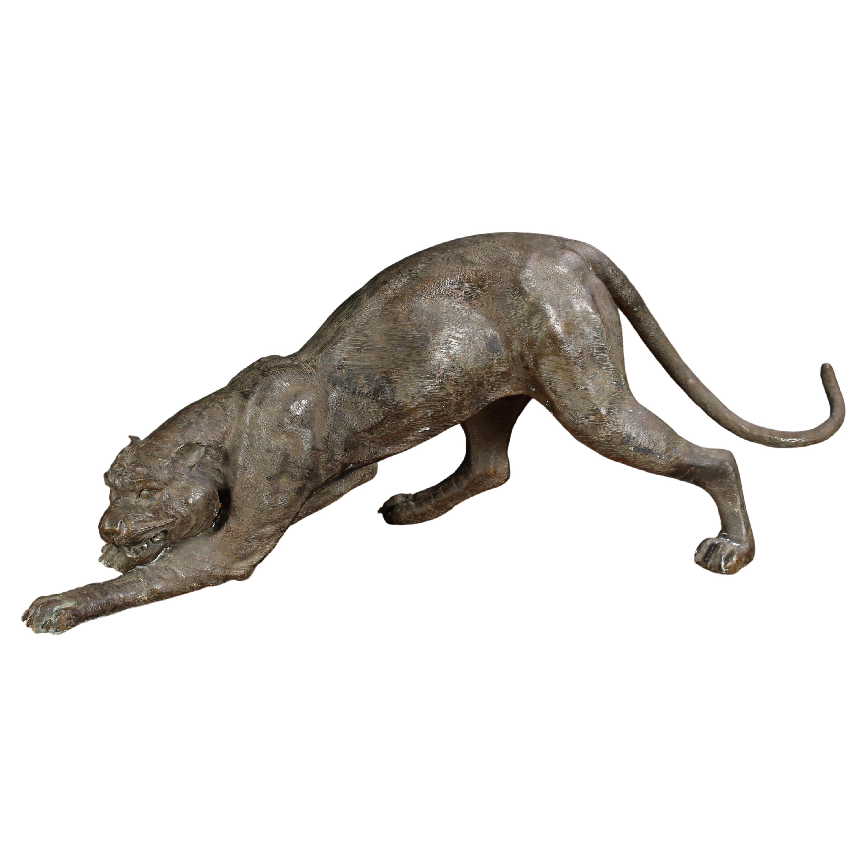 Late 20th Century Large Scale Bronze Sculpture of a Panther For Sale