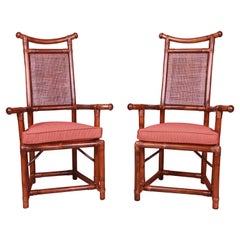 Henry Olko for Willow and Reed Sculpted Rattan and Cane Throne Chairs, Pair