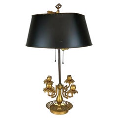 Wonderful French Dore Bronze Floral Basket Bouillotte Lamp Tole Shade