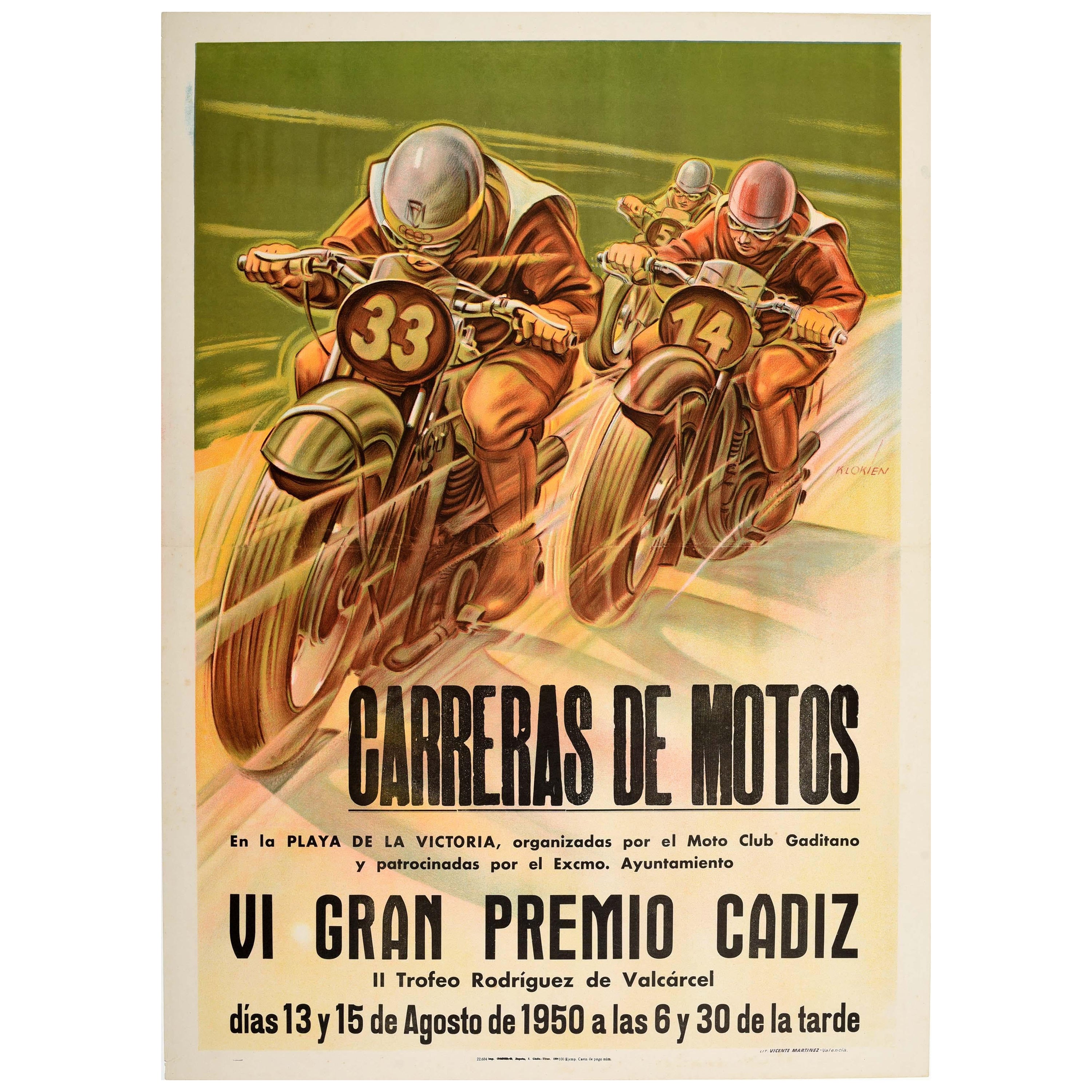 Original Vintage Poster Carreras De Motos VI Gran Premio Cadiz Grand Prix  Race For Sale at 1stDibs