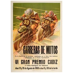 Original Vintage Poster Carreras De Motos VI Gran Premio Cadiz Grand Prix Race