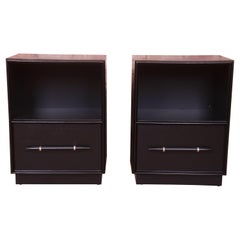 Robsjohn-Gibbings for Widdicomb Black Lacquered Nightstands, Newly Refinished