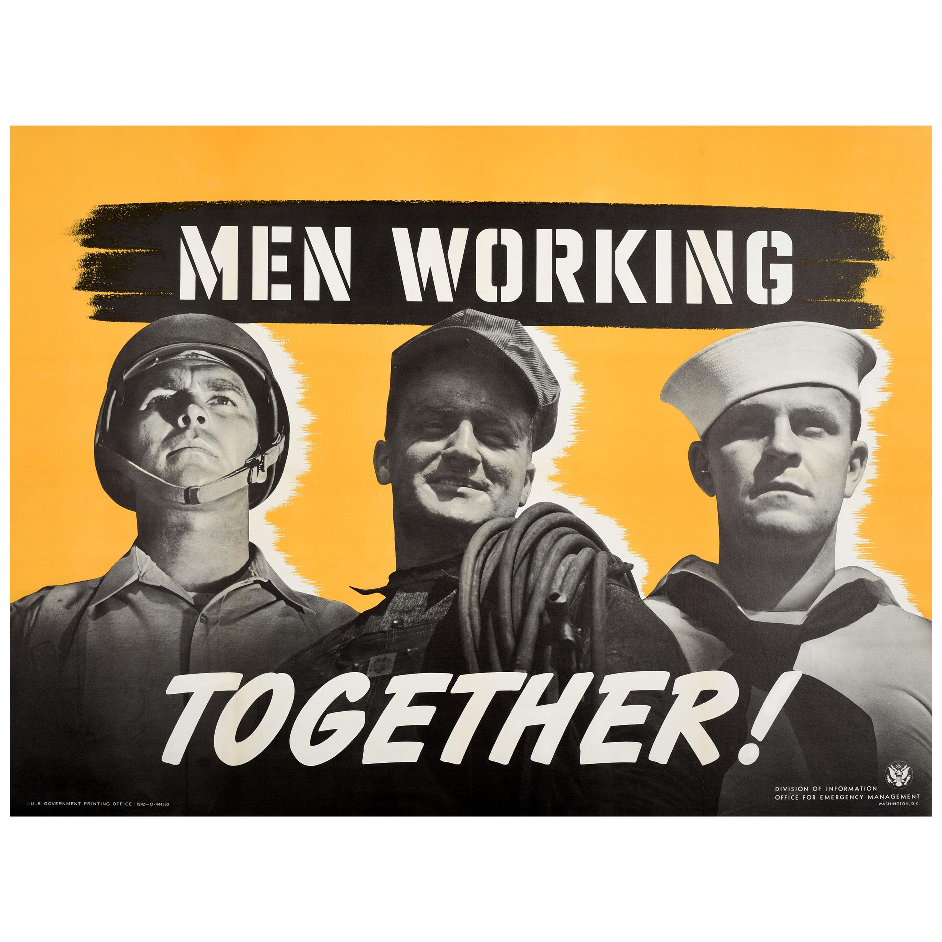 Affiche vintage d'origine de la Seconde Guerre mondiale, hommes travaillant ensemble dans le front de l'armée américaine