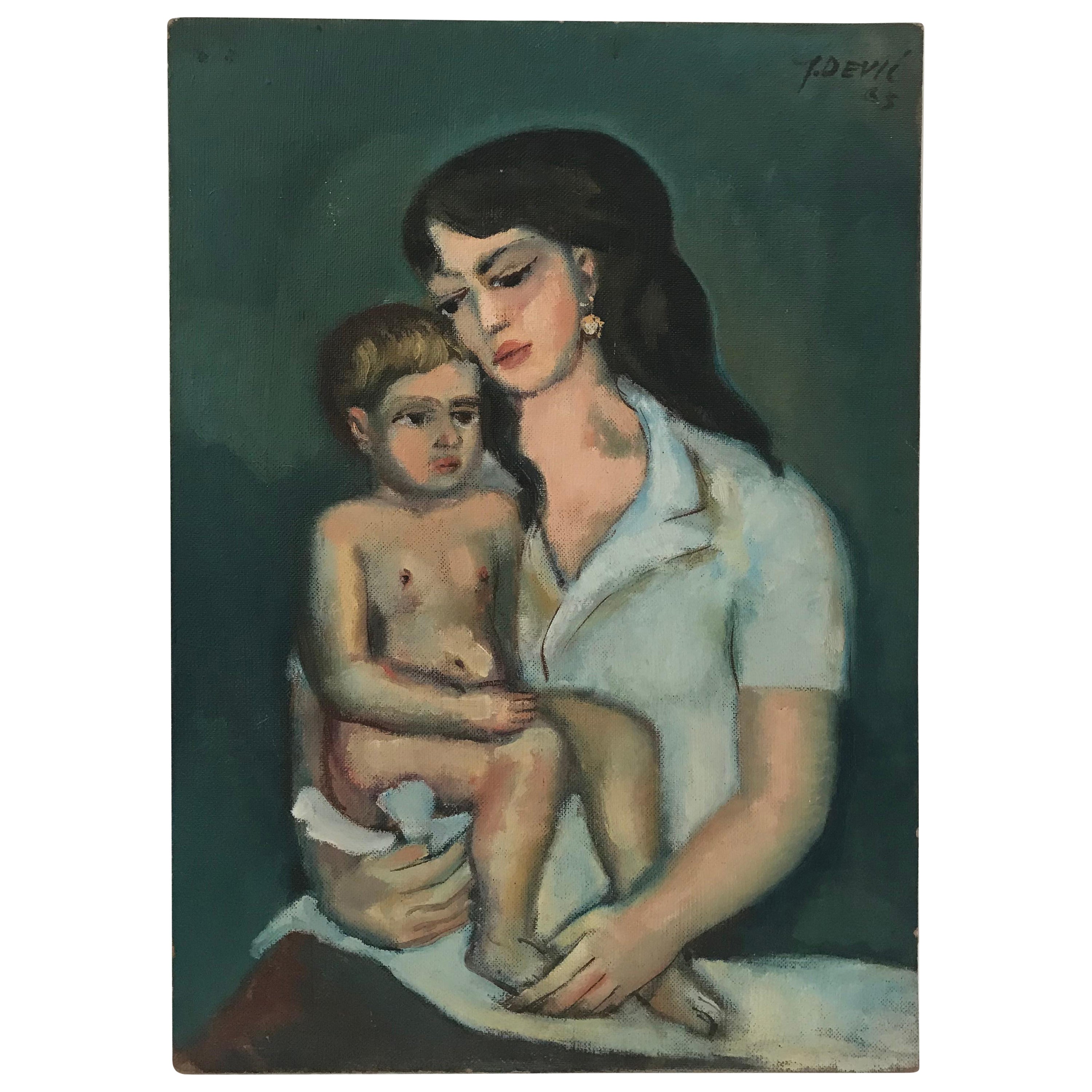 20th Century Modern Motherhood Painting For Sale