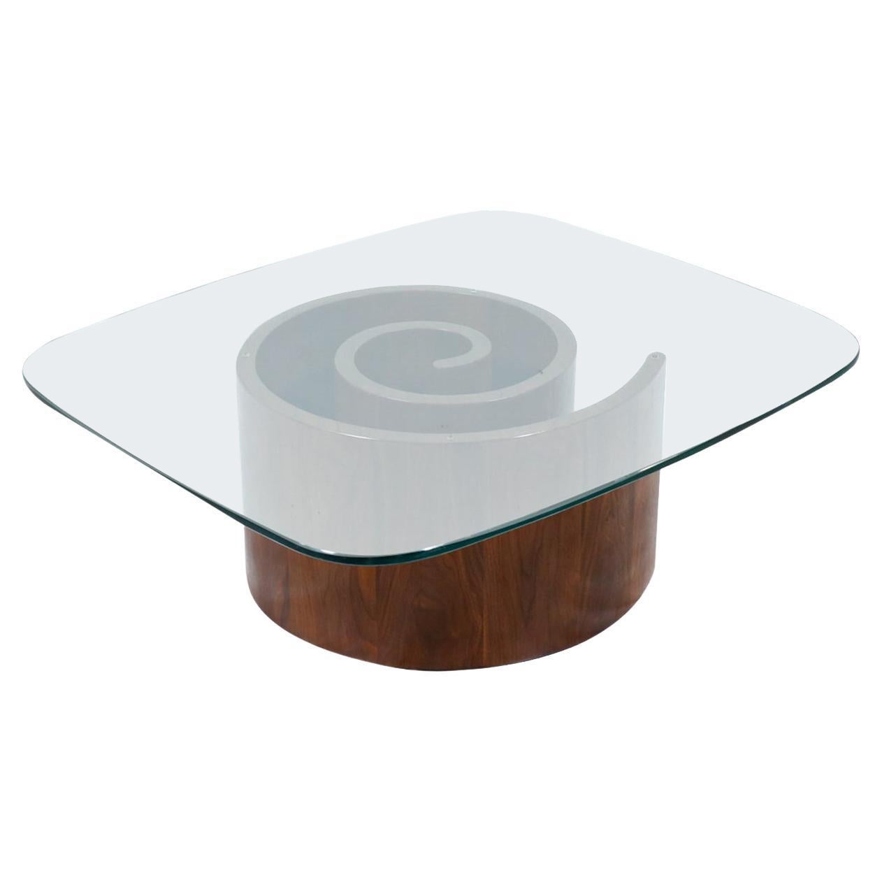 Vladimir Kagan “Snail” Coffee Table with Glass Top for Selig