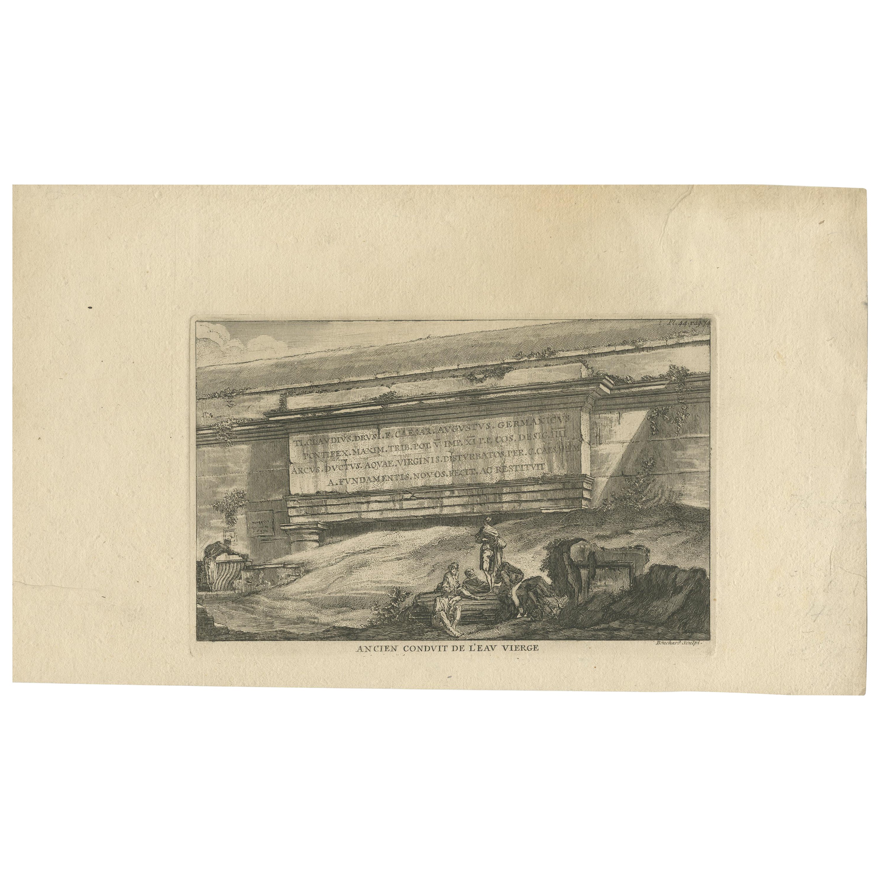 Antique Print of the Top of the Arch of Claudius in Rome 'c.1770' For Sale