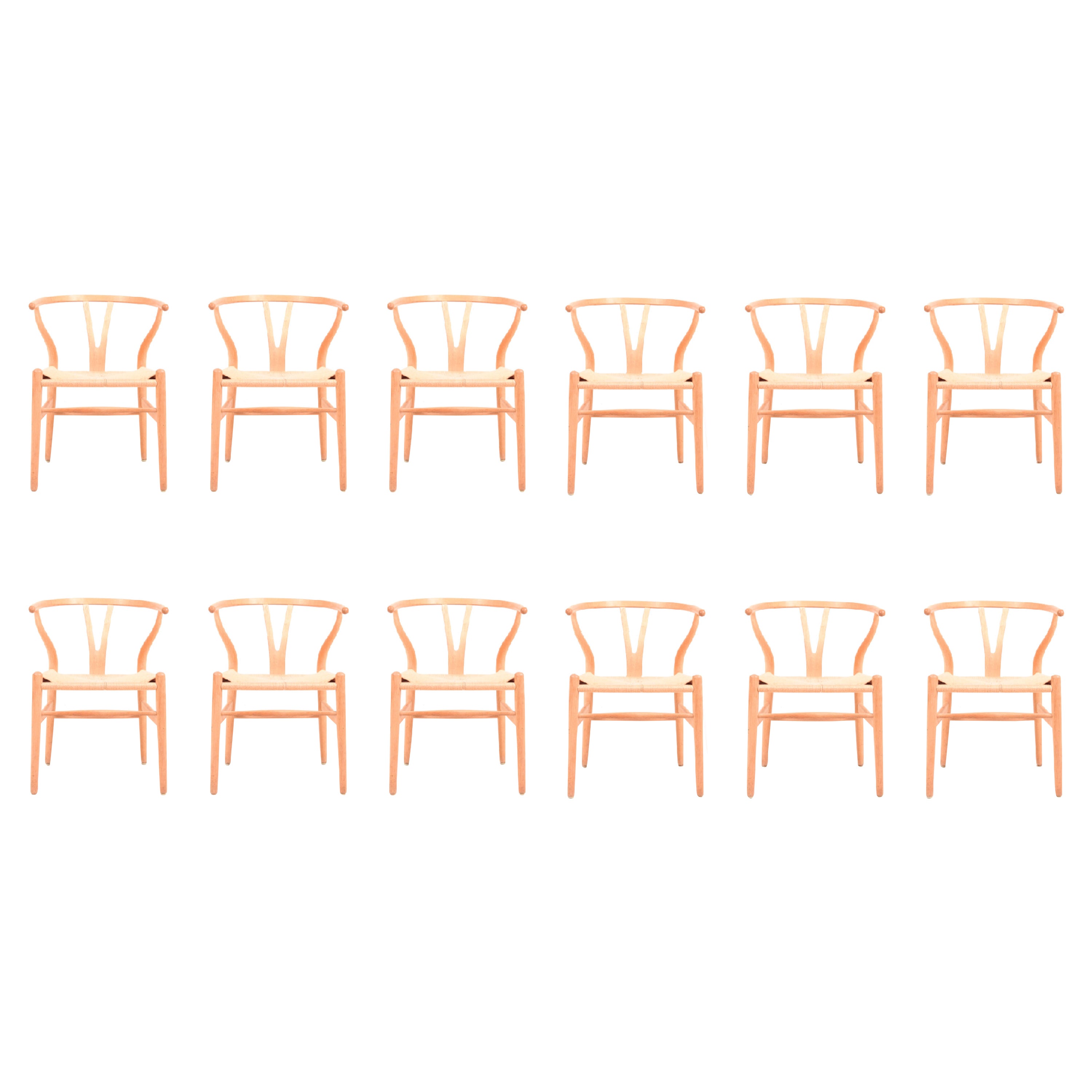 Set of Twelve Midcentury Wishbone Chairs in Patinated Oak by Hans Wegner, 1960s