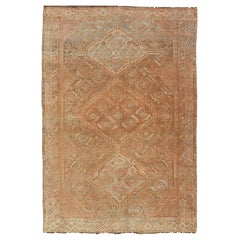 Antique Distressed Persian Shiraz Rug in Shades of Soft Orange, Lt. Brown, Gray