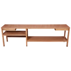 Harvey Probber Bleached Mahogany, Brass, and Cane Console Table, 1950s