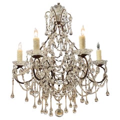 Antique Italian Beaded Crystal Chandelier with Drops