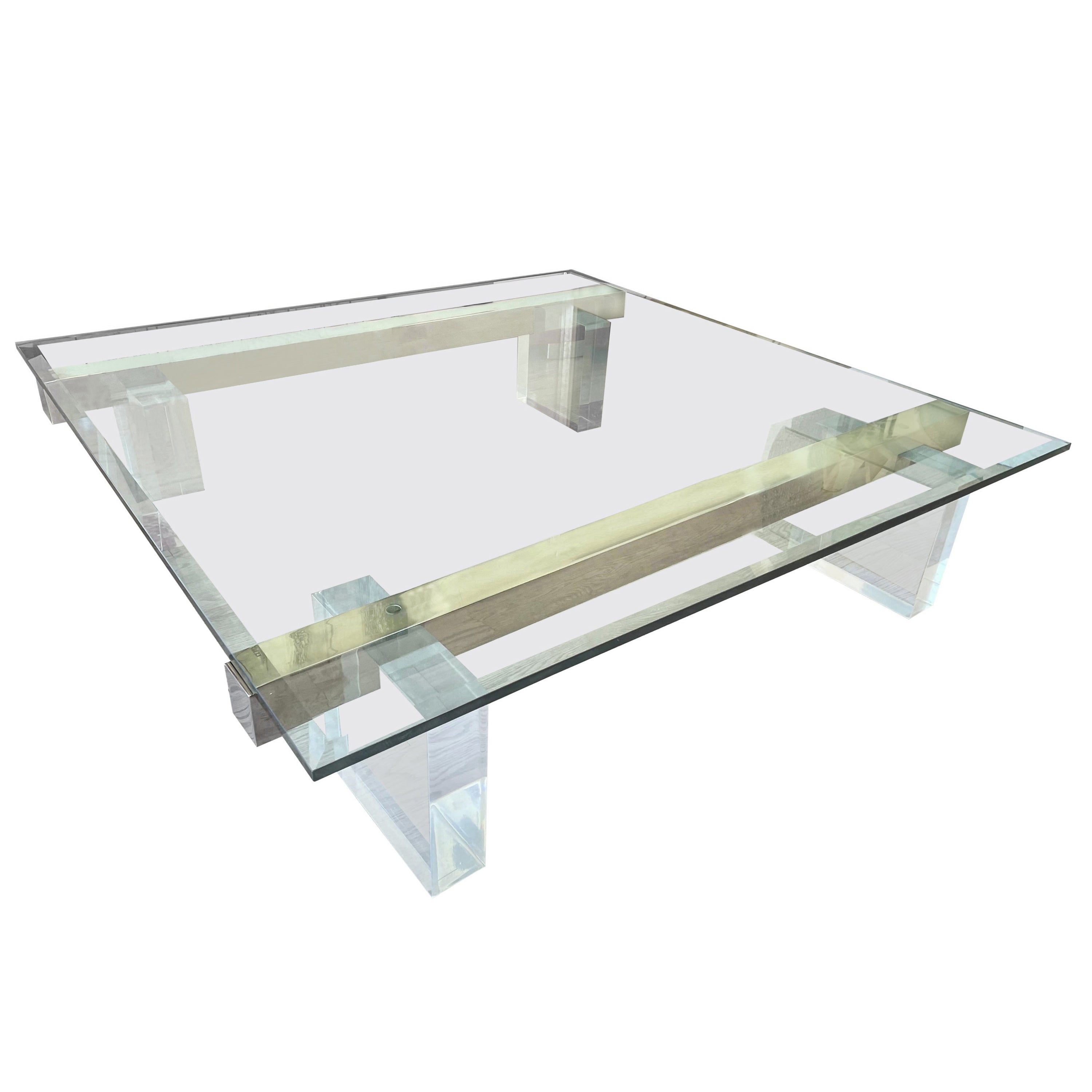Large 1980s Lucite and Steel Coffee Table