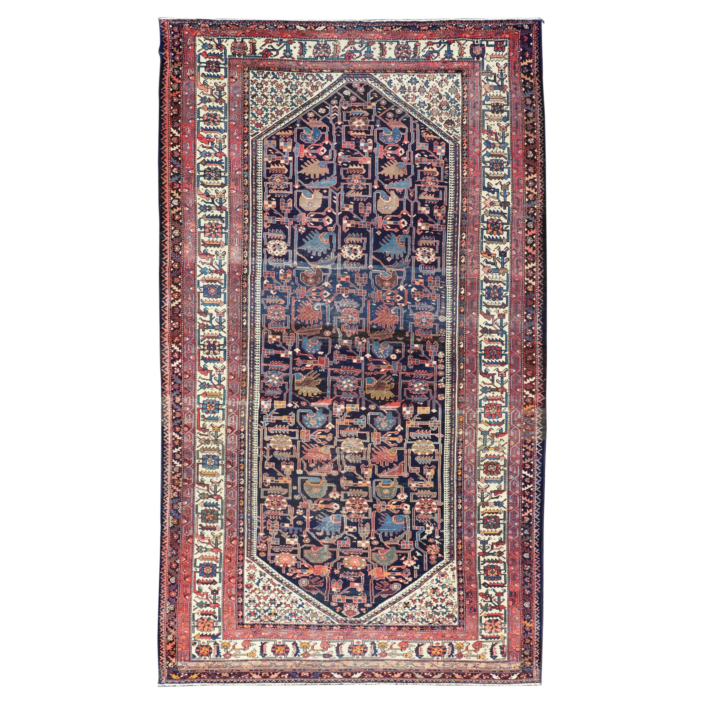 Traves de Mesa Persa Antiguo Hamadán de Fondo Azul, Multicolor