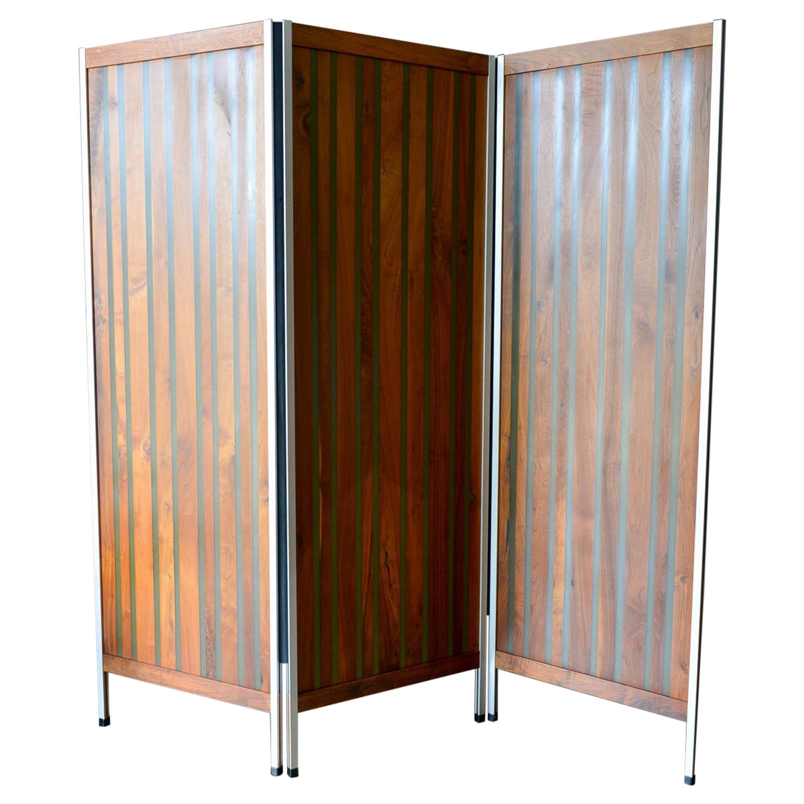 Walnut and Resin Screen or Room Divider, ca. 1970