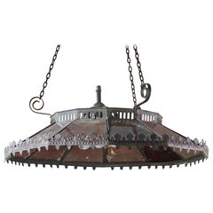 Antique Early 19th Regency Century Dodecagon Pendant Light Lantern Tin Glass Toleware