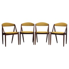 1960 Four Walnut Dining Chairs in Ochre Model 31 by Kai Kristiansen, Denmark