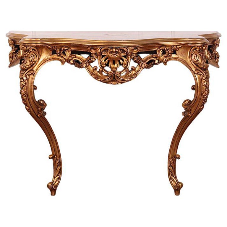 Vintage Carved Gilt Louis XV Style Console Table For Sale