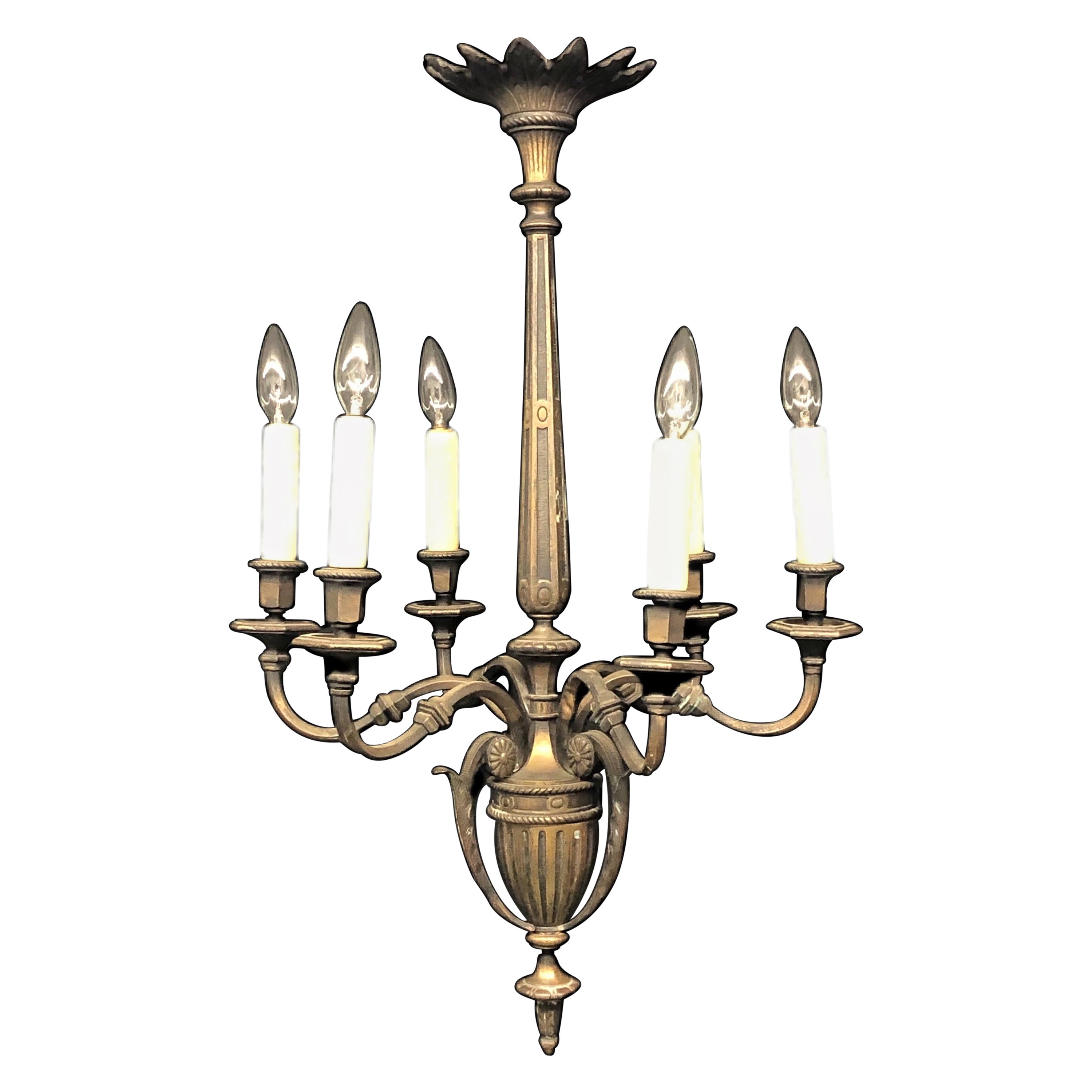  Neoclassical Style French Brass Chandelier, Early 20th C. For Sale
