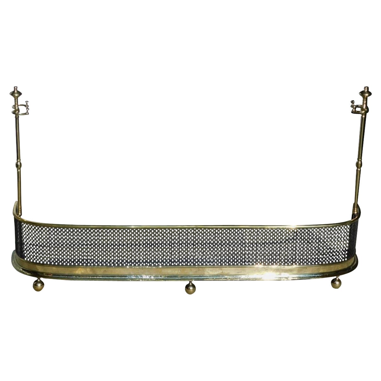English Brass and Polished Steel Pierced Gallery Fire Place Fender, Circa 1810
